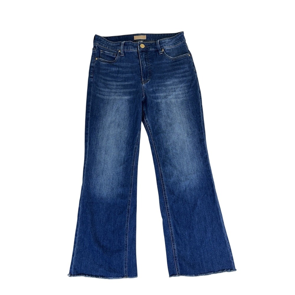Kut from the Kloth Kelsey Fab Ab High Rise Ankle Flare Jeans Raw Hem Size 10